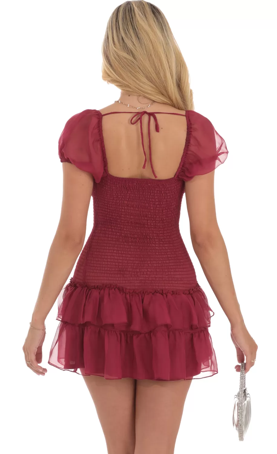 Smocked Ruffle Dress In Maroon^LUCY IN THE SKY Sale