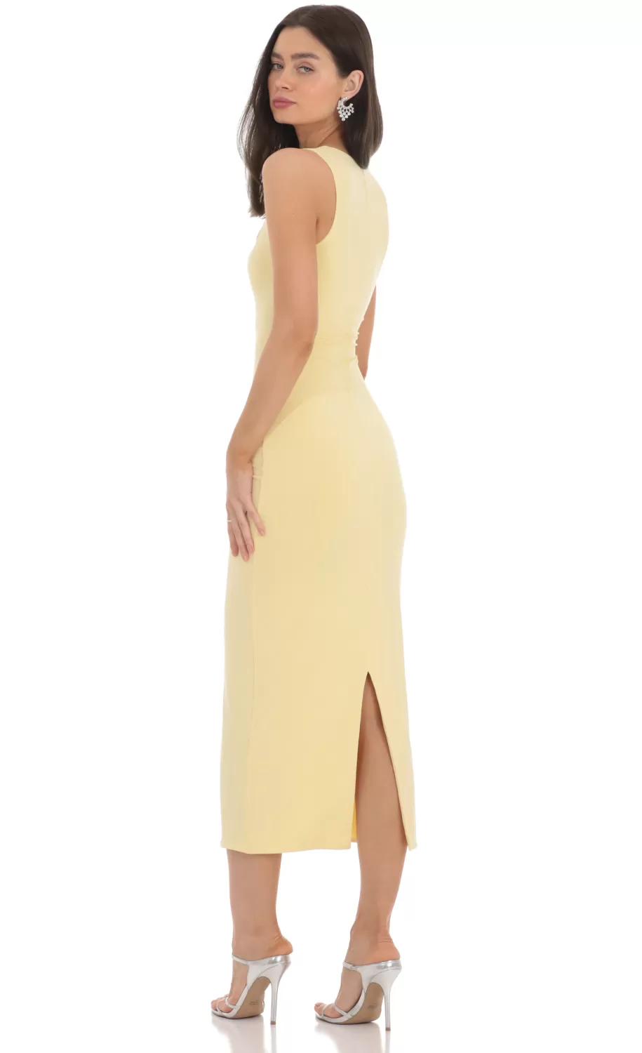 Square Neck Bodycon Midi Dress In Yellow^LUCY IN THE SKY Clearance