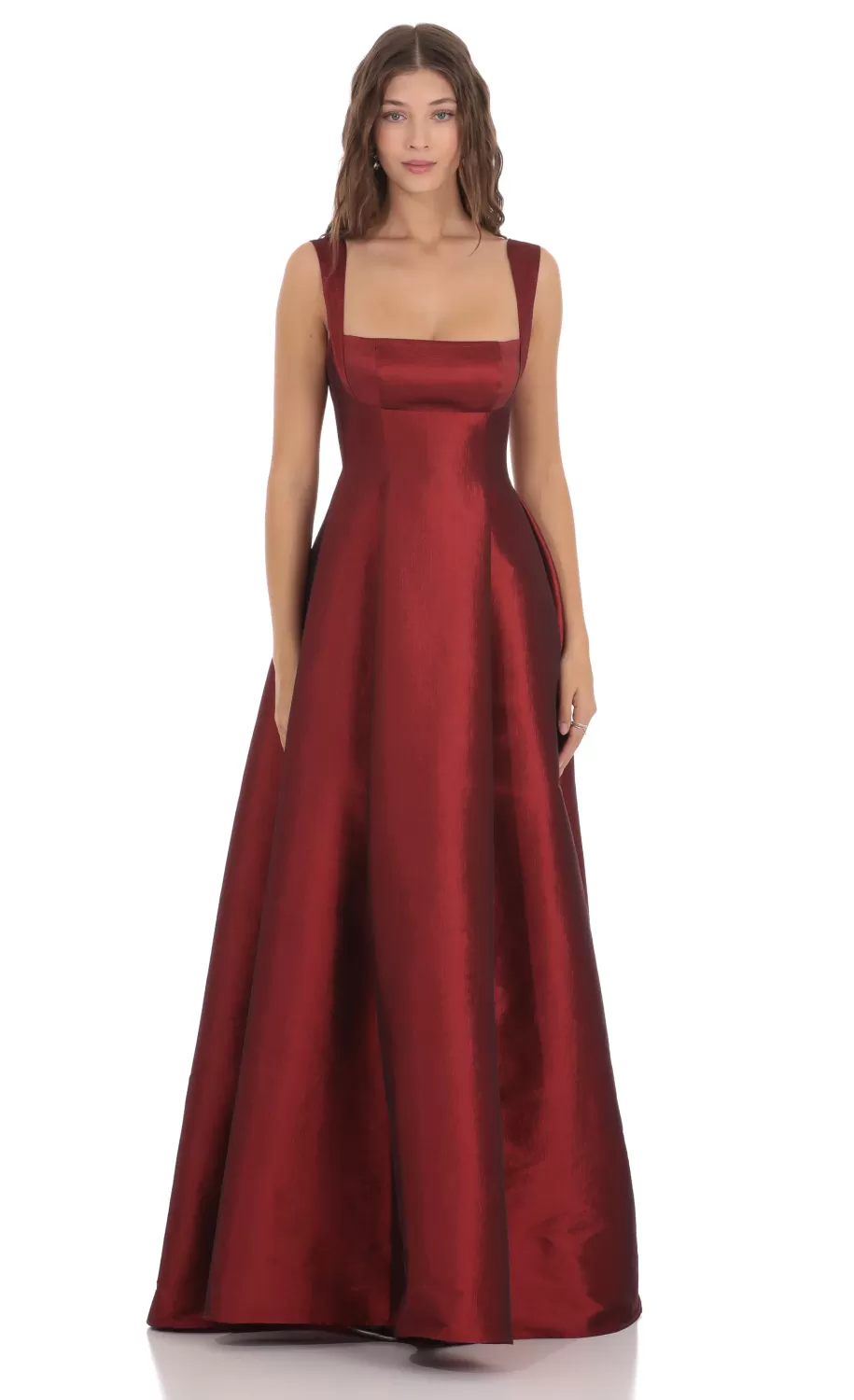 Square Neck Fit And Flare Maxi Dress In Maroon^LUCY IN THE SKY Store