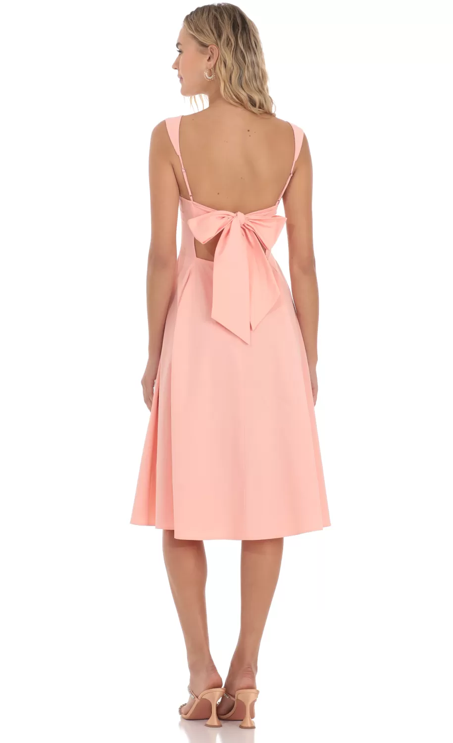 Square Neck Flare Midi Dress In Pink^LUCY IN THE SKY Fashion