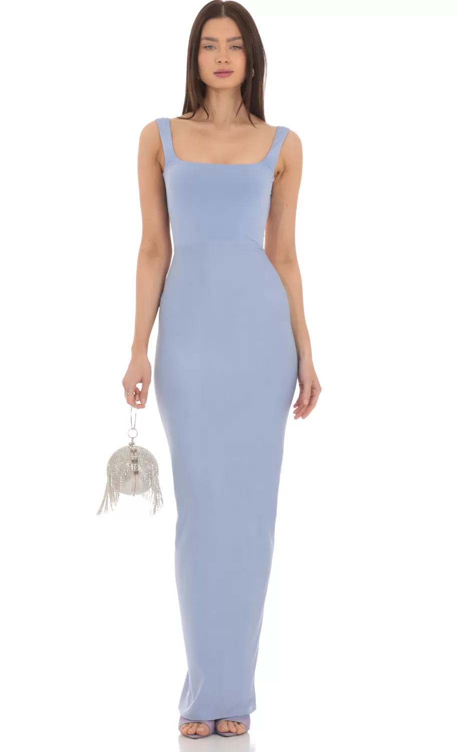 Square Neck Open Back Maxi Dress In Powder Blue^LUCY IN THE SKY Online