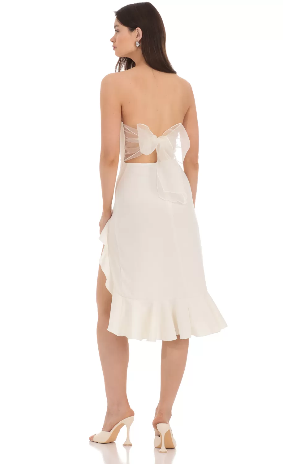 Strapless Back Bow Midi Dress In Ivory^LUCY IN THE SKY Store