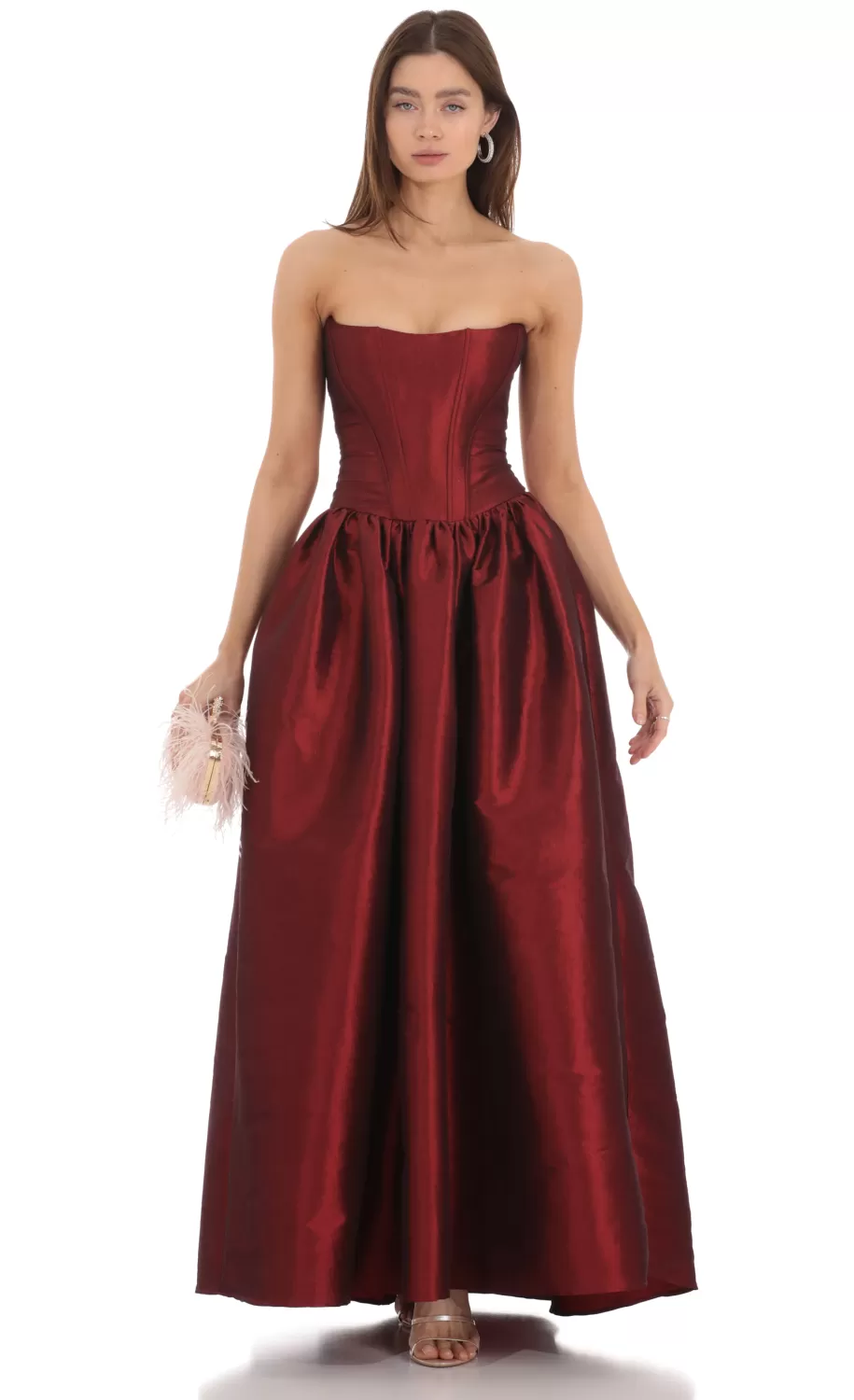 Strapless Corset Gown In Deep Red^LUCY IN THE SKY Hot