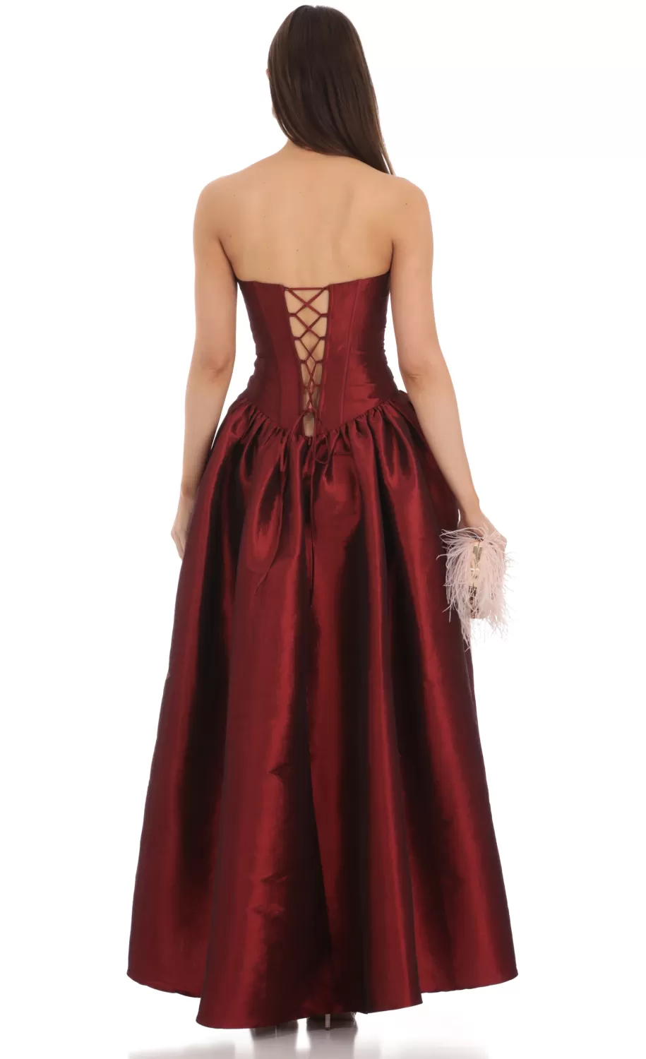 Strapless Corset Gown In Deep Red^LUCY IN THE SKY Hot