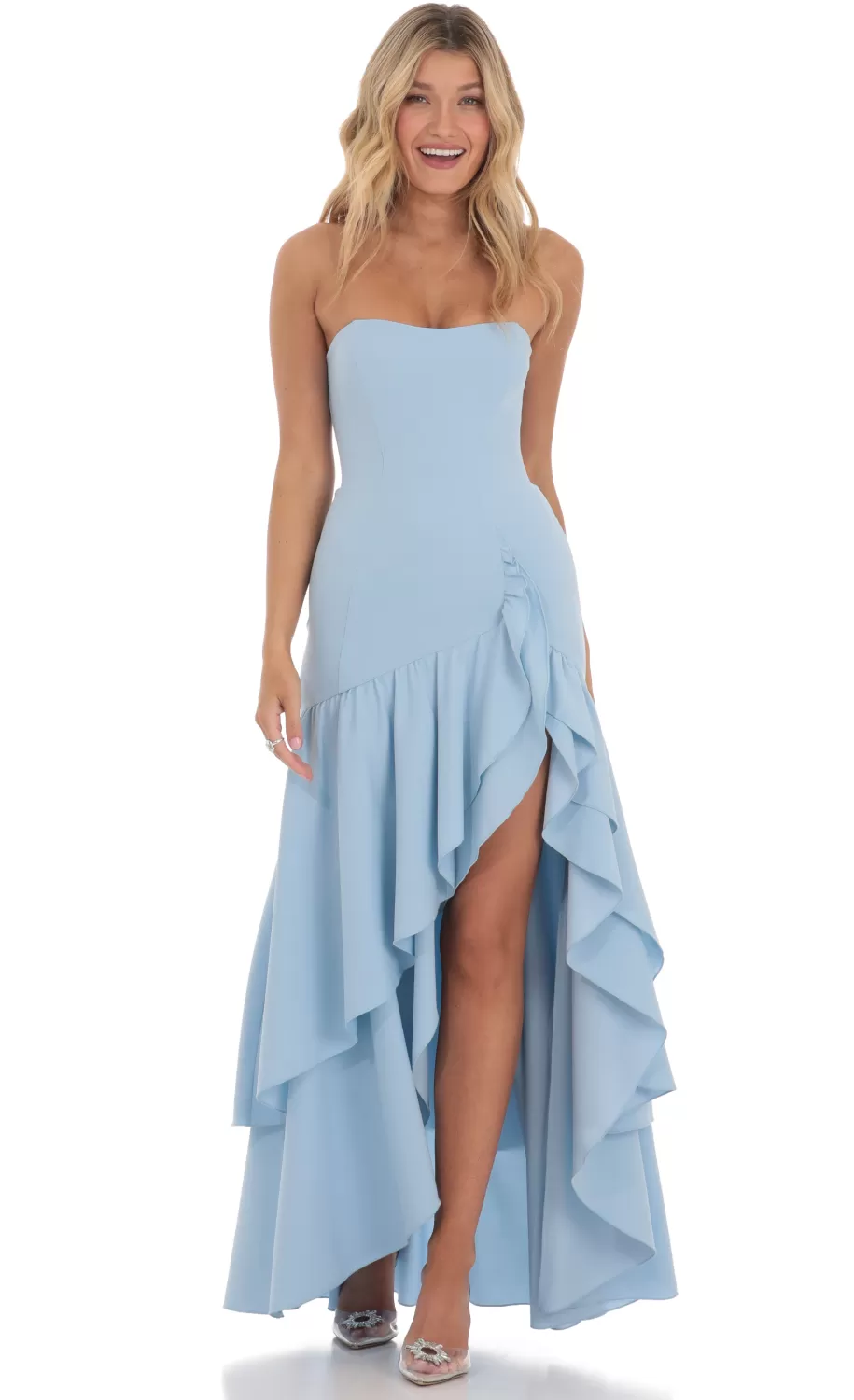 Strapless Corset Maxi Dress In Blue^LUCY IN THE SKY Fashion