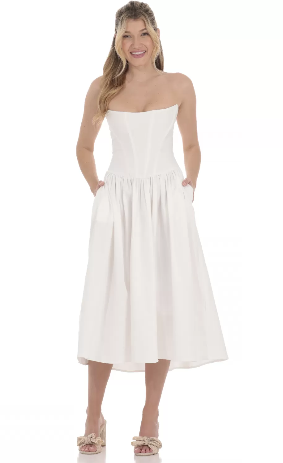 Strapless Corset Midi Dress In White^LUCY IN THE SKY Cheap