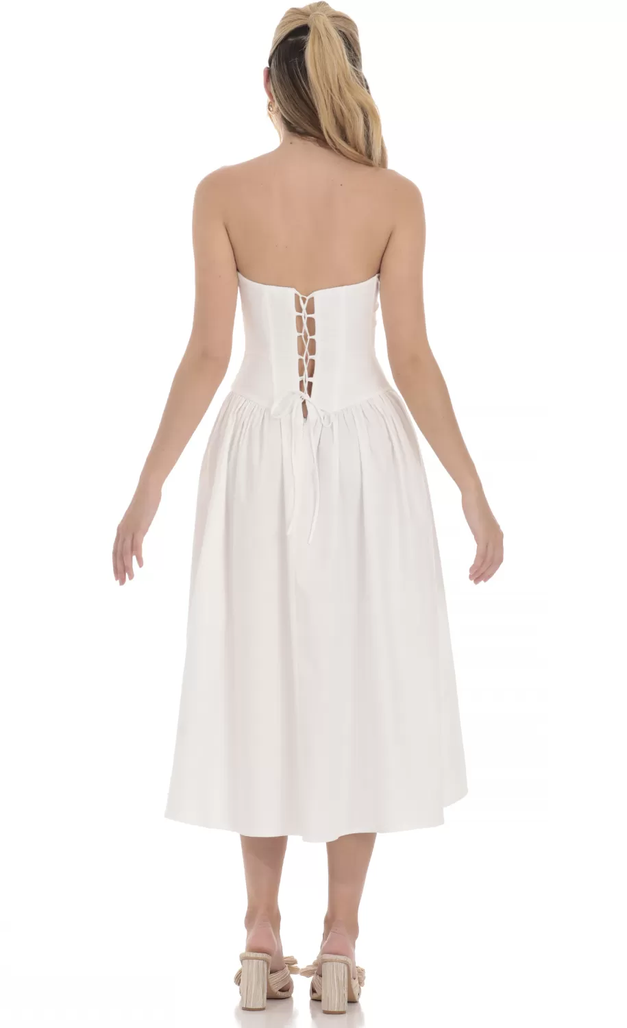 Strapless Corset Midi Dress In White^LUCY IN THE SKY Cheap