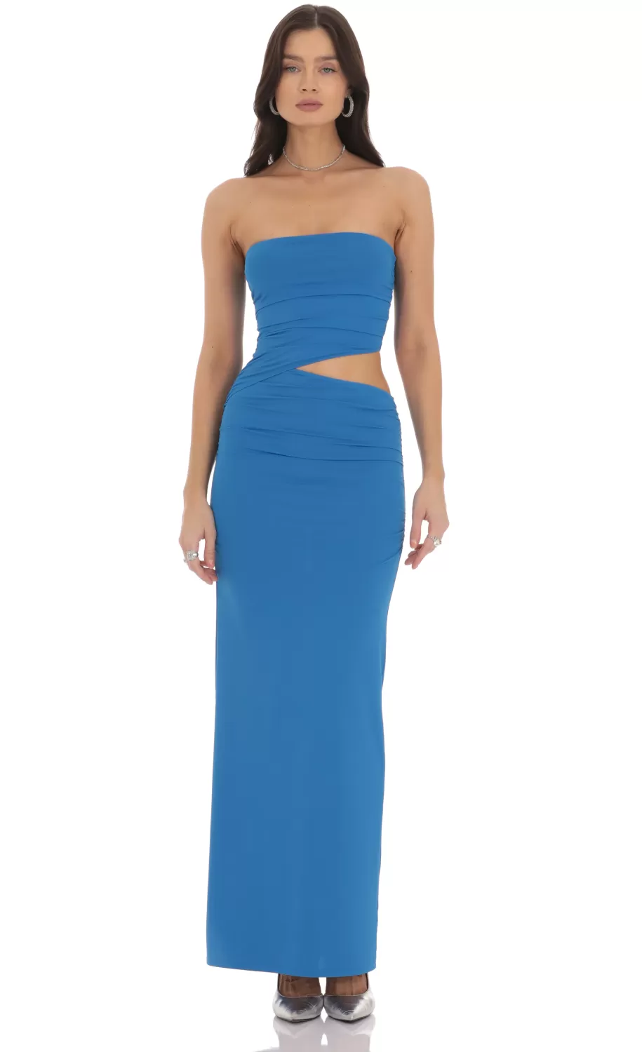 Strapless Cutout Maxi Dress In Blue^LUCY IN THE SKY Cheap