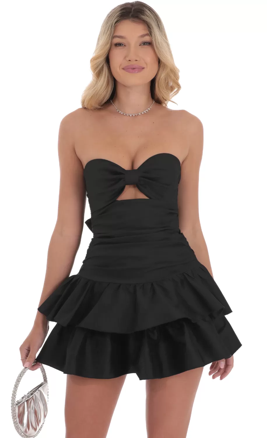 Strapless Cutout Ruffle Dress In Black^LUCY IN THE SKY Outlet