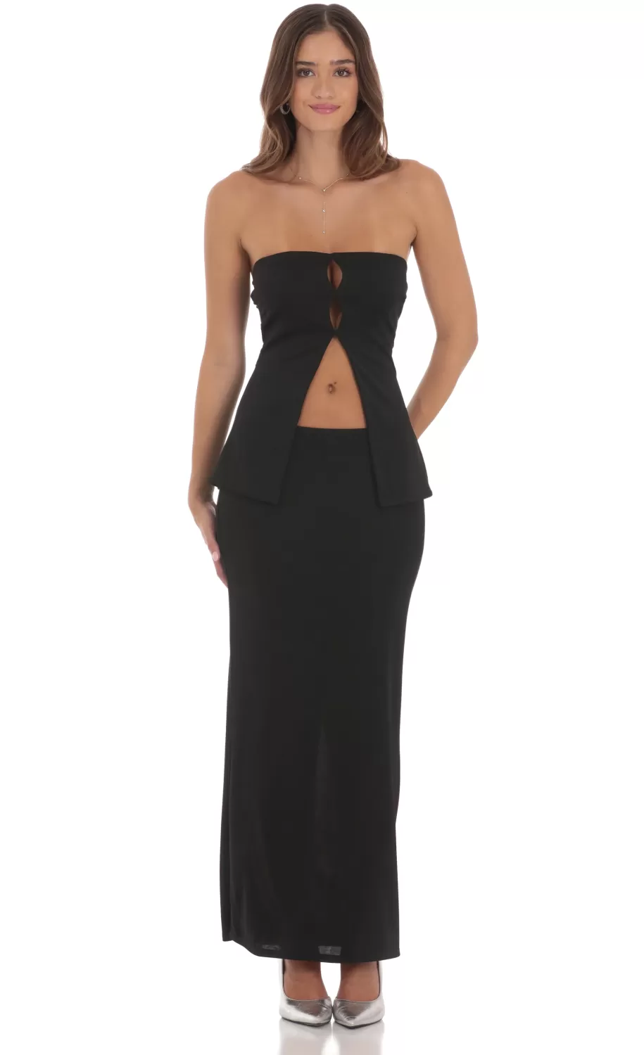 Strapless Cutout Two Piece Set In Black^LUCY IN THE SKY Clearance