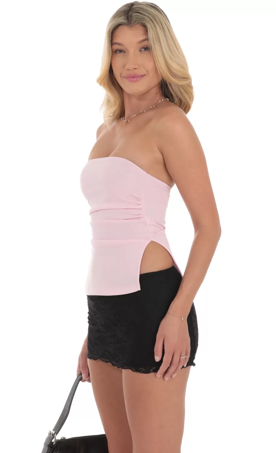 Strapless Double Slit Top In Pink^LUCY IN THE SKY Cheap