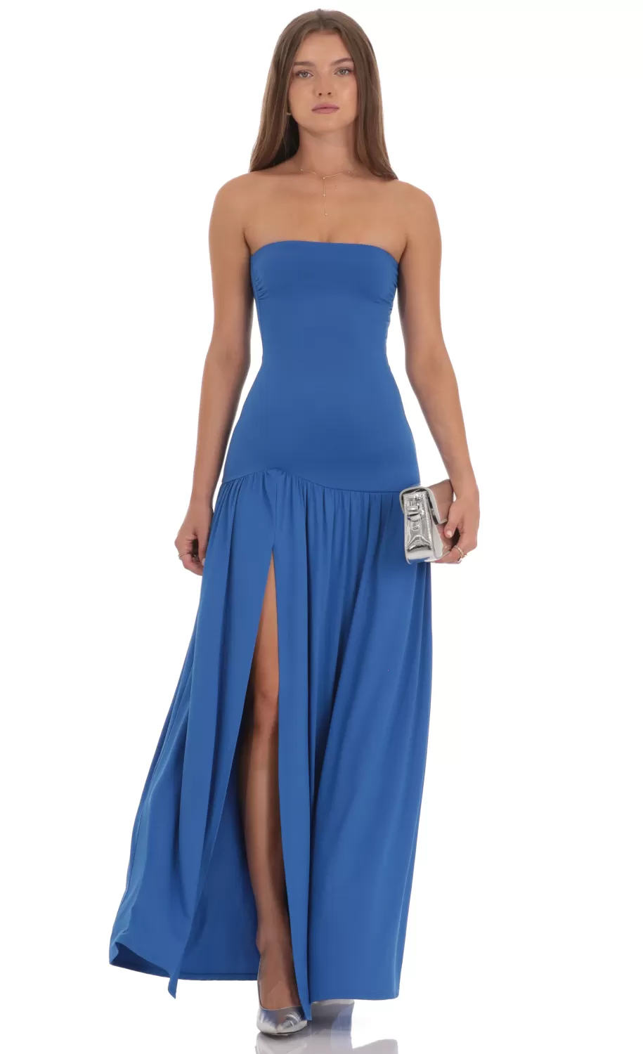 Strapless Drop Waist Maxi Dress In Blue^LUCY IN THE SKY Outlet