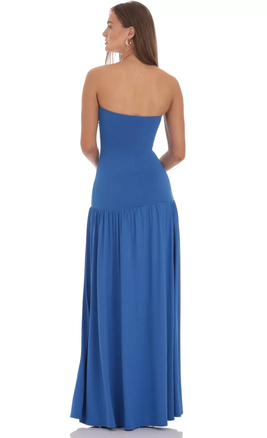 Strapless Drop Waist Maxi Dress In Blue^LUCY IN THE SKY Outlet