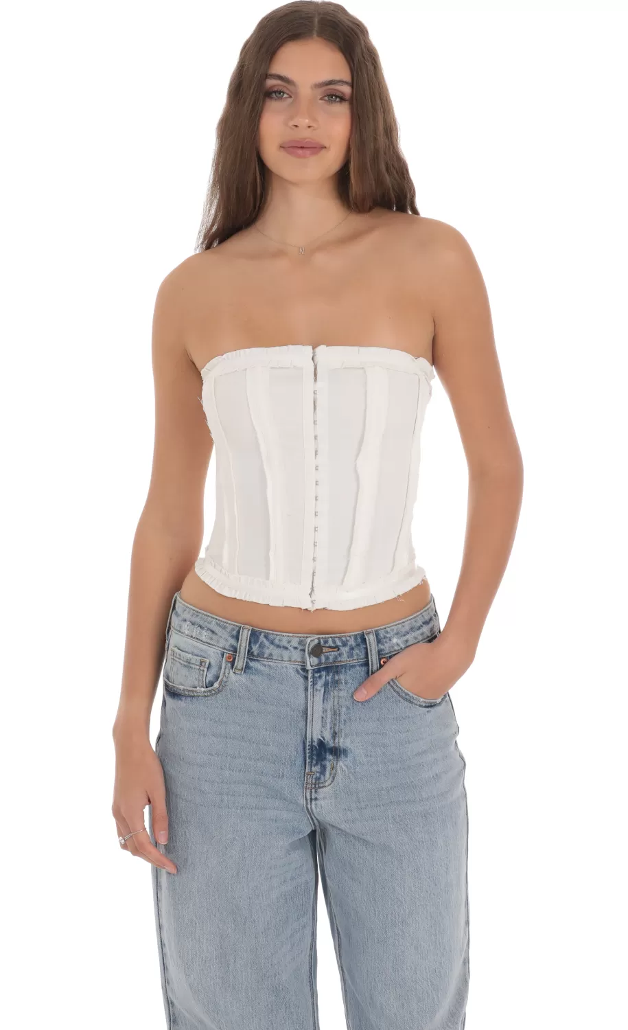 Strapless Hook Corset Top In White^LUCY IN THE SKY Cheap