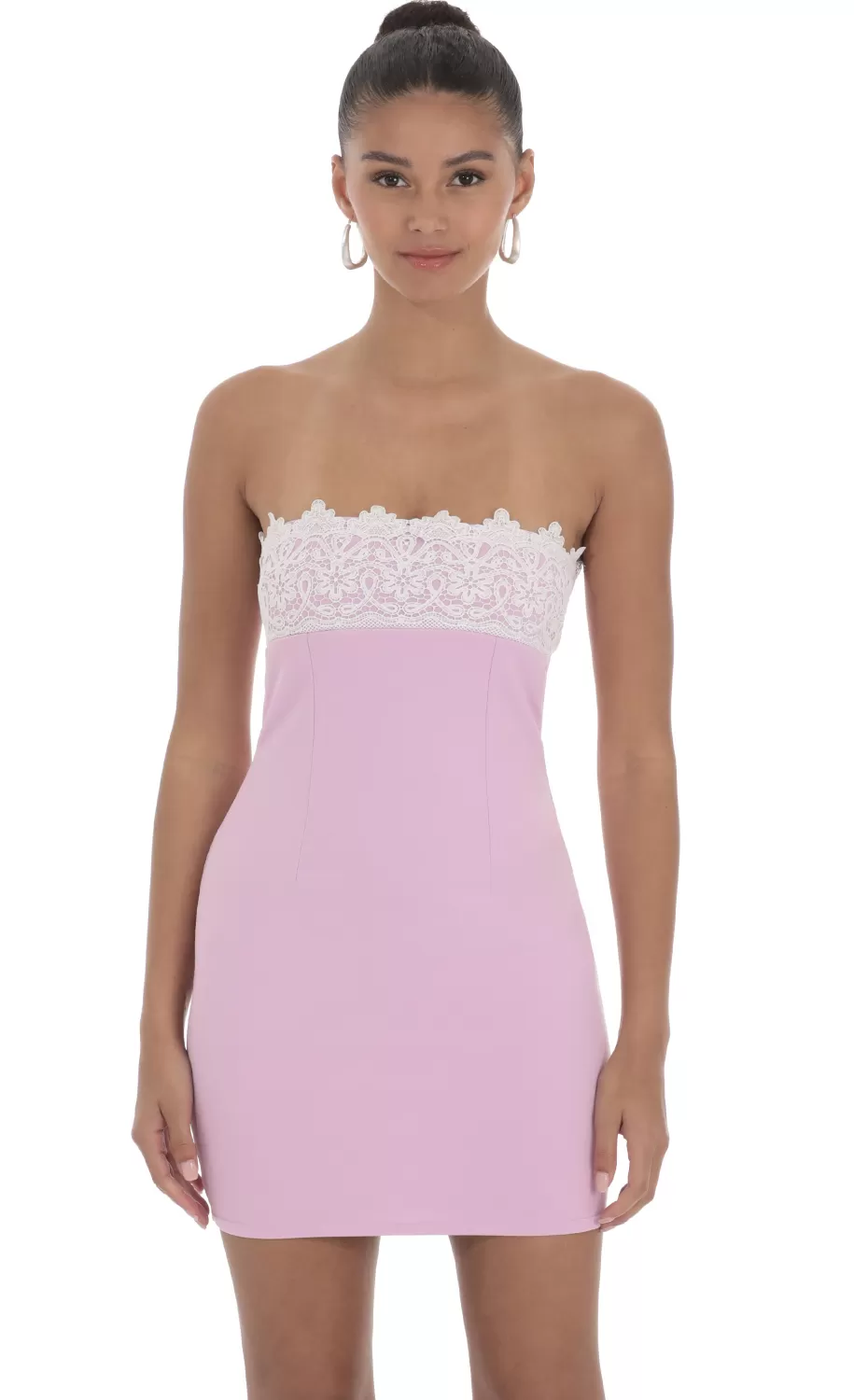 Strapless Lace Bust Dress In Pink^LUCY IN THE SKY Fashion