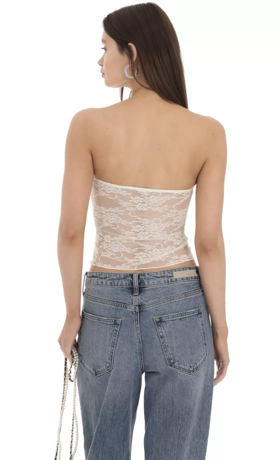 Strapless Lace Top In Cream^LUCY IN THE SKY Shop