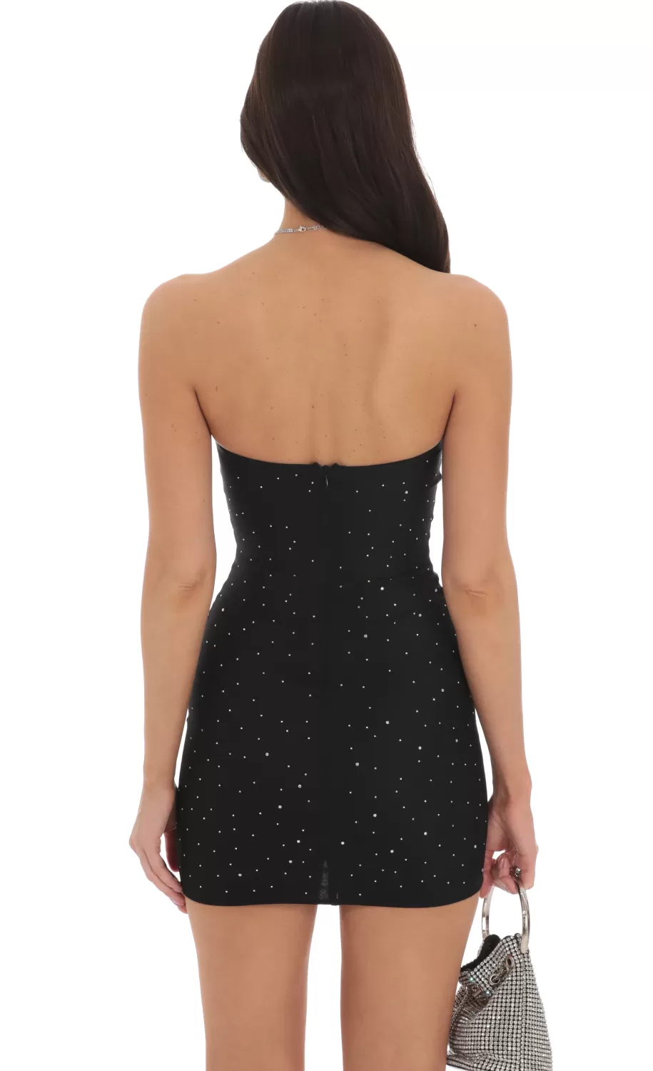 Strapless Mesh Rhinestone Dress In Black^LUCY IN THE SKY Sale