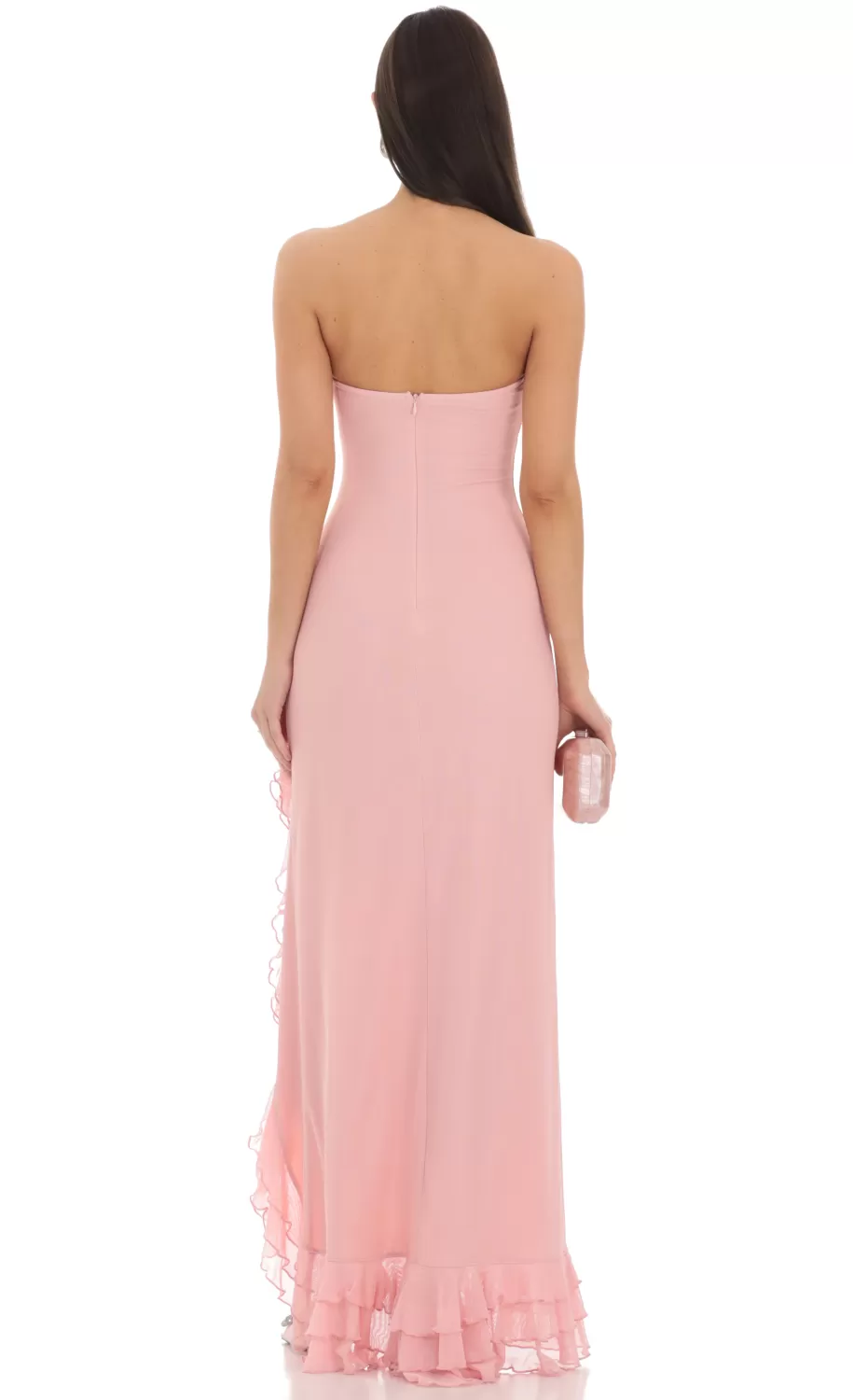 Strapless Mesh Ruffle Maxi Dress In Pink^LUCY IN THE SKY Cheap