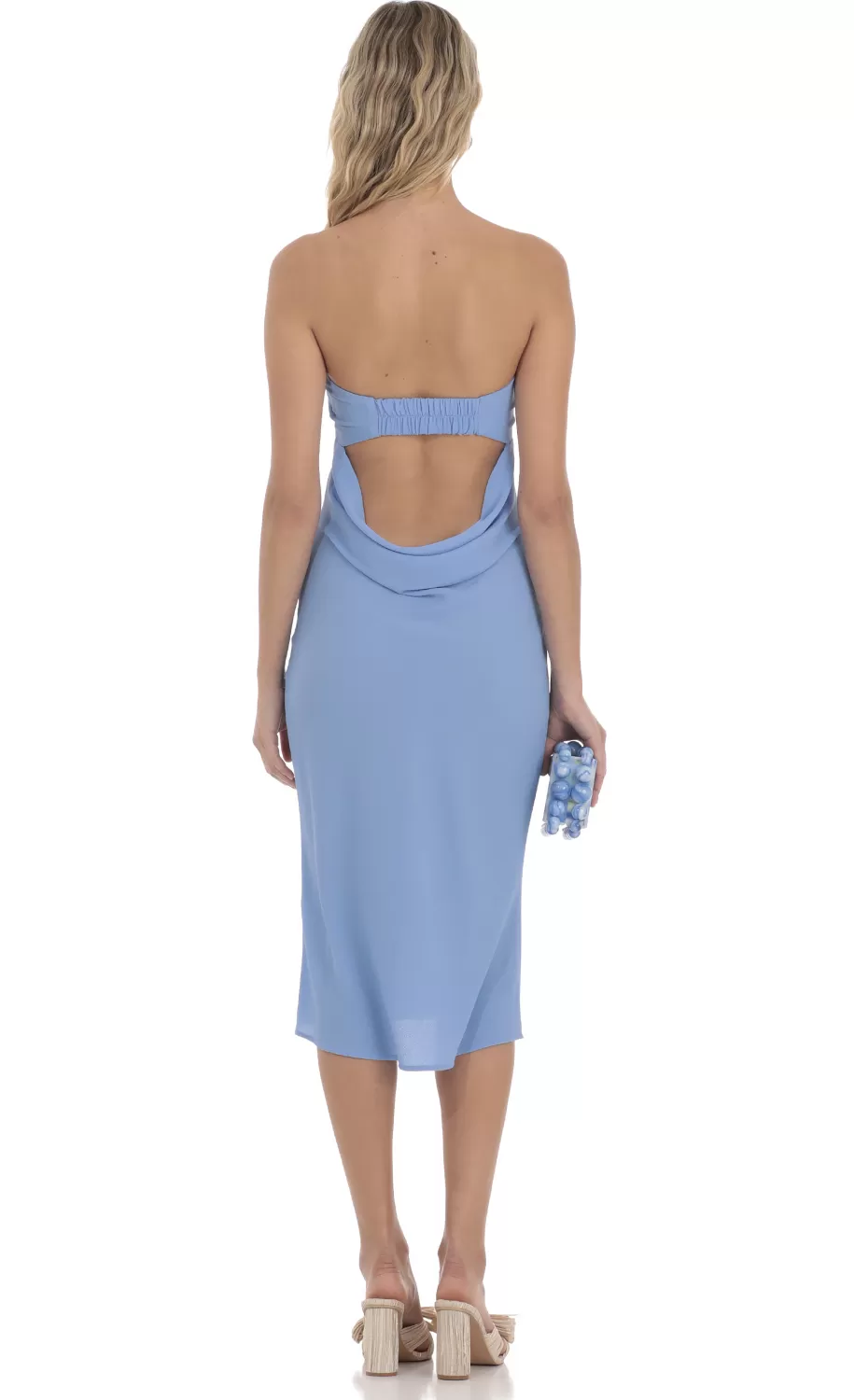 Strapless Open Back Midi Dress In Blue^LUCY IN THE SKY Shop