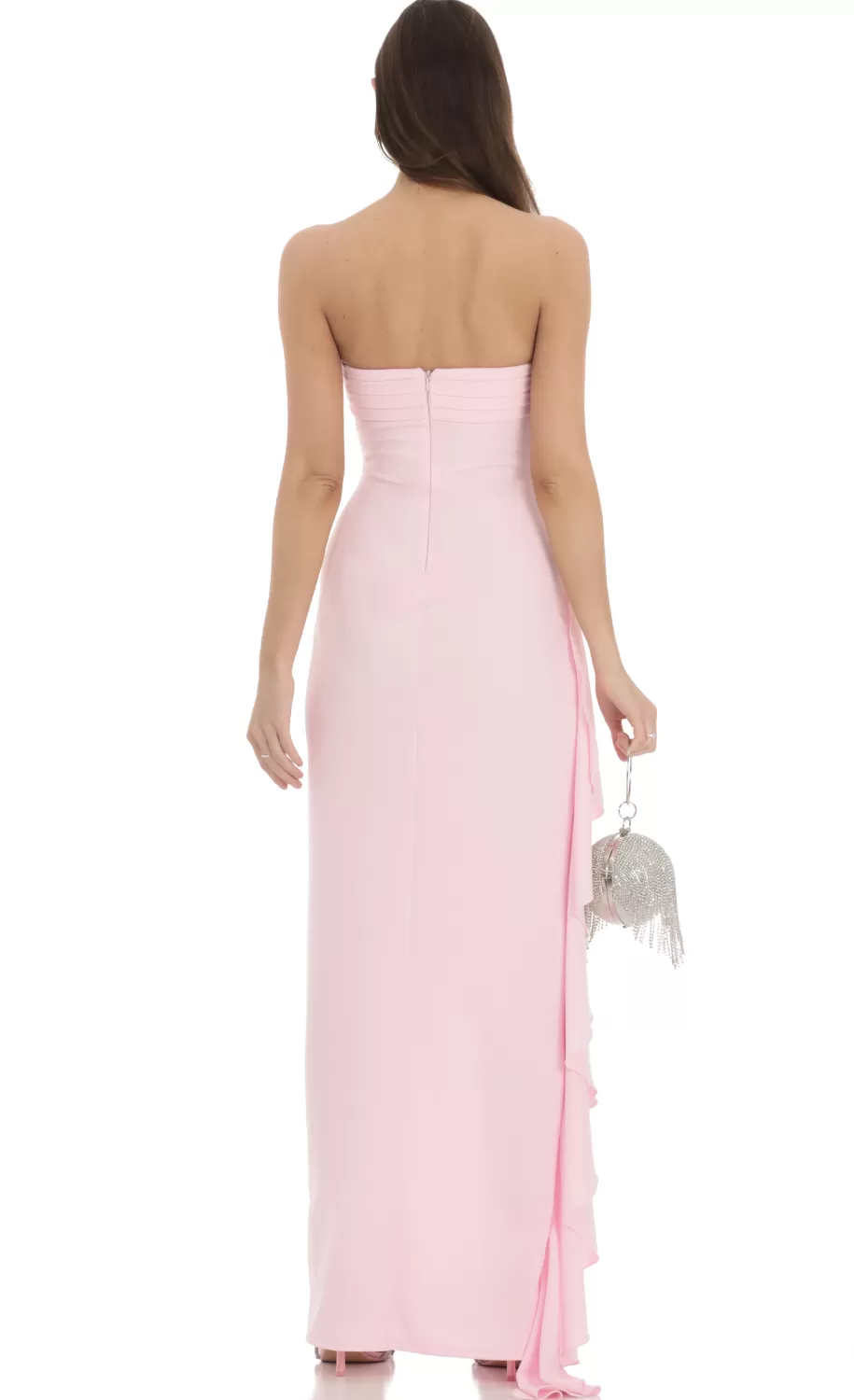 Strapless Ruched Ruffle Maxi Dress In Pink^LUCY IN THE SKY Outlet