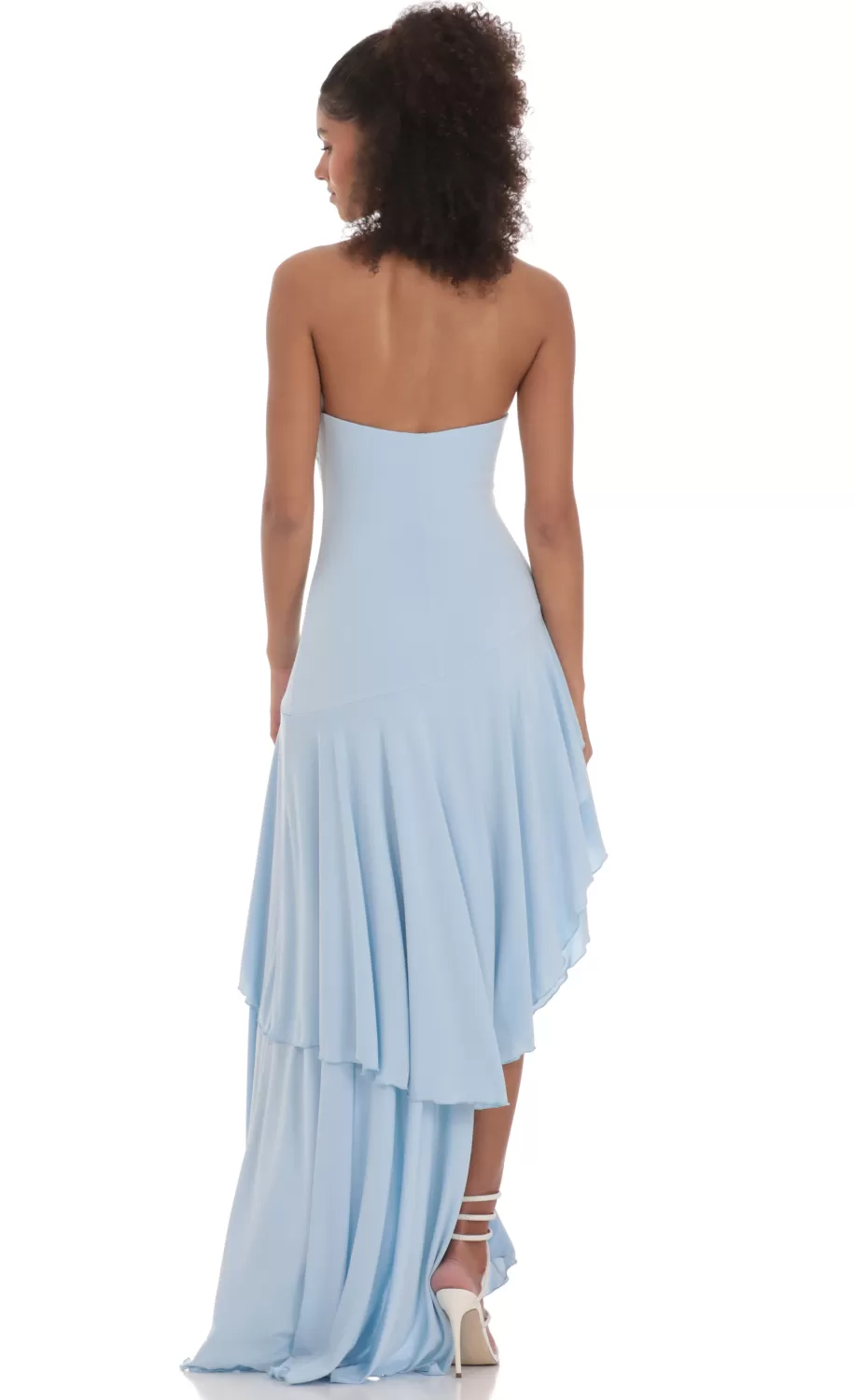 Strapless Ruffle Asymmetrical Maxi Dress In Blue^LUCY IN THE SKY Shop