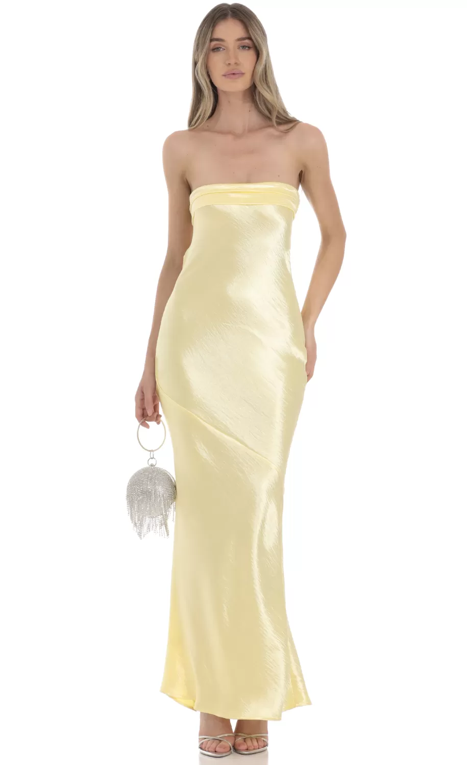 Strapless Satin Maxi Dress In Yellow^LUCY IN THE SKY Best