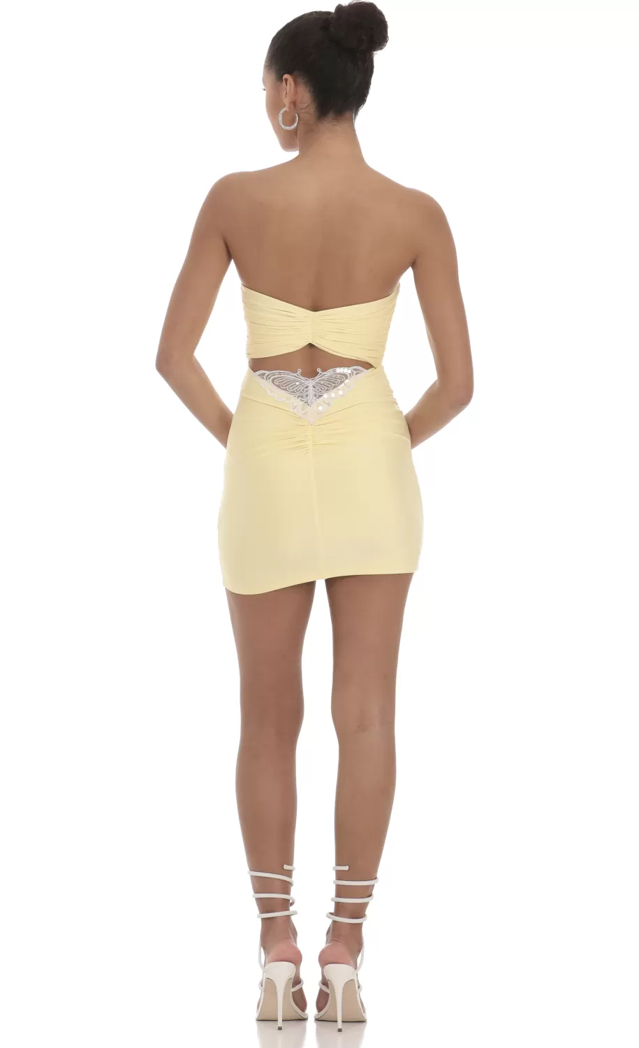 Strapless Sequin Butterfly Bodycon Dress In Yellow^LUCY IN THE SKY Online