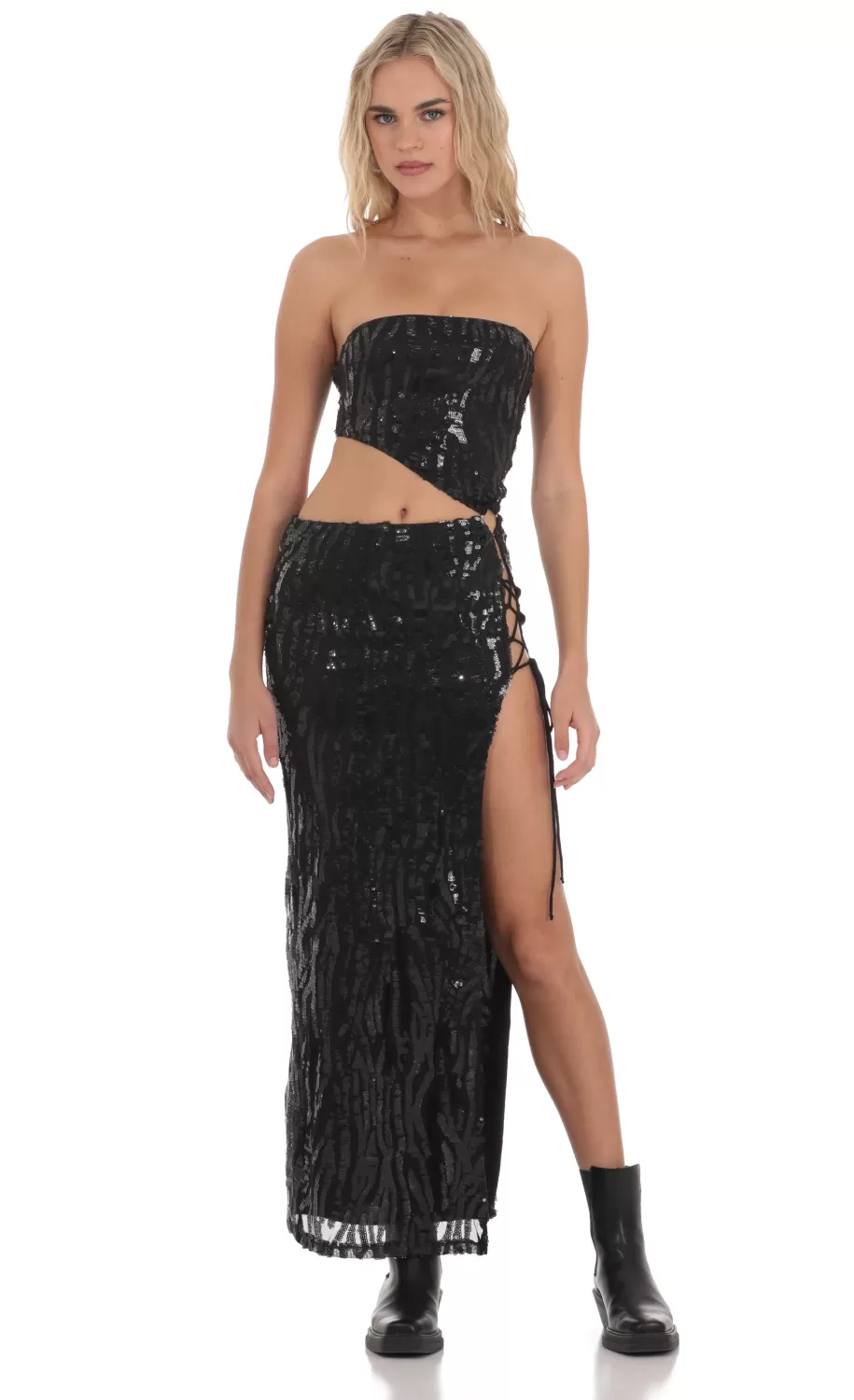 Strapless Sequin Cutout Maxi Dress In Black^LUCY IN THE SKY Outlet