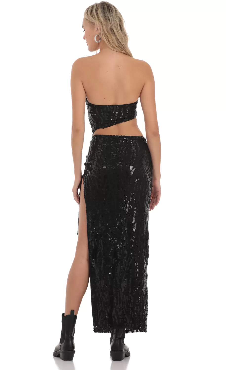 Strapless Sequin Cutout Maxi Dress In Black^LUCY IN THE SKY Outlet