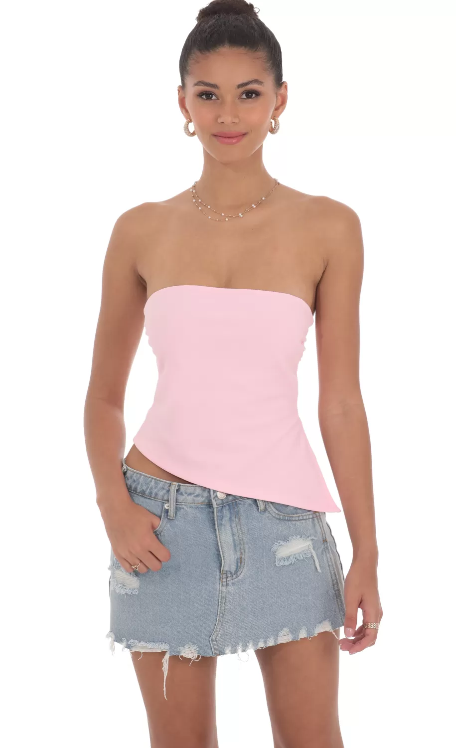 Strapless Side Slit Top In Pink^LUCY IN THE SKY Best Sale