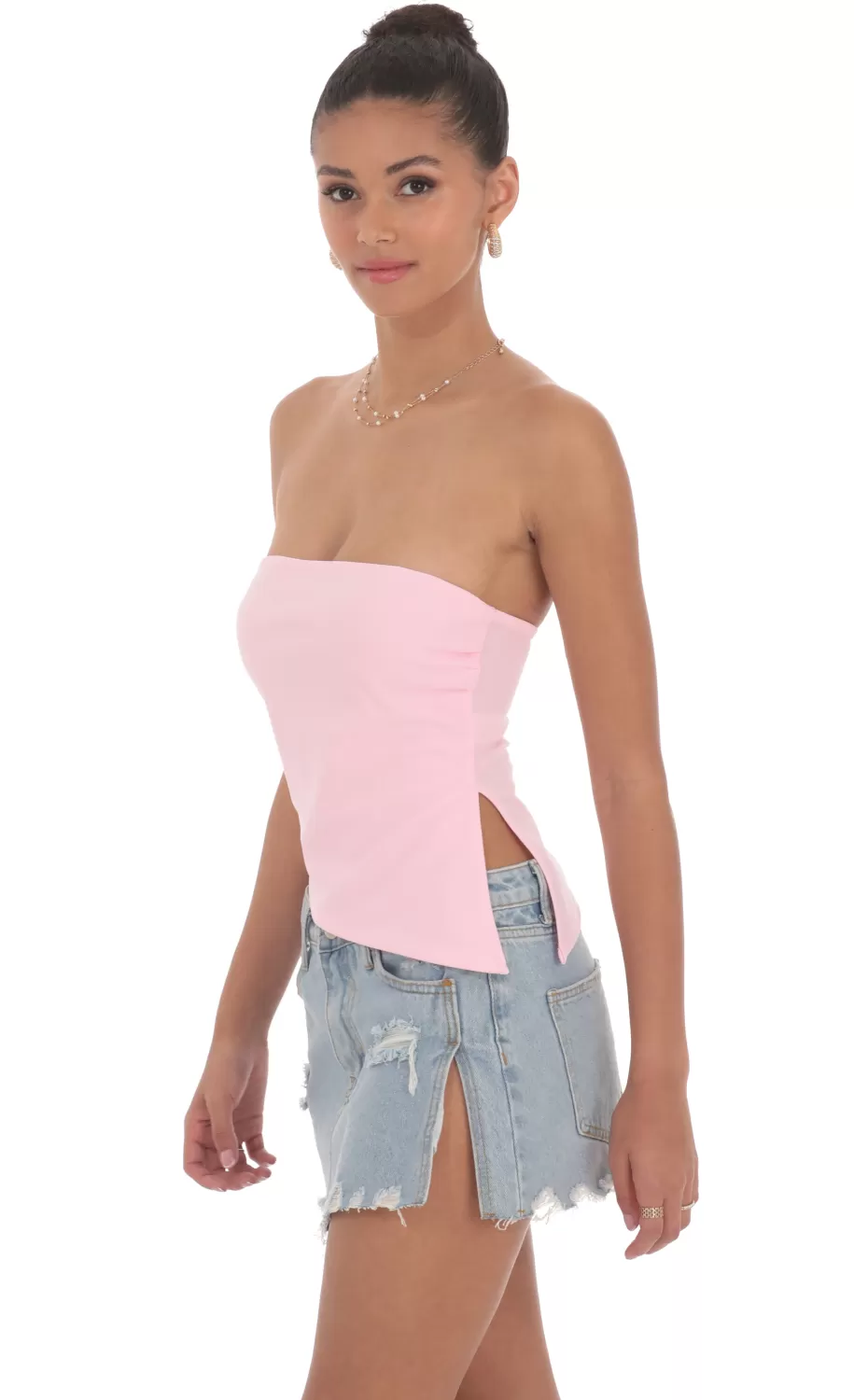 Strapless Side Slit Top In Pink^LUCY IN THE SKY Best Sale