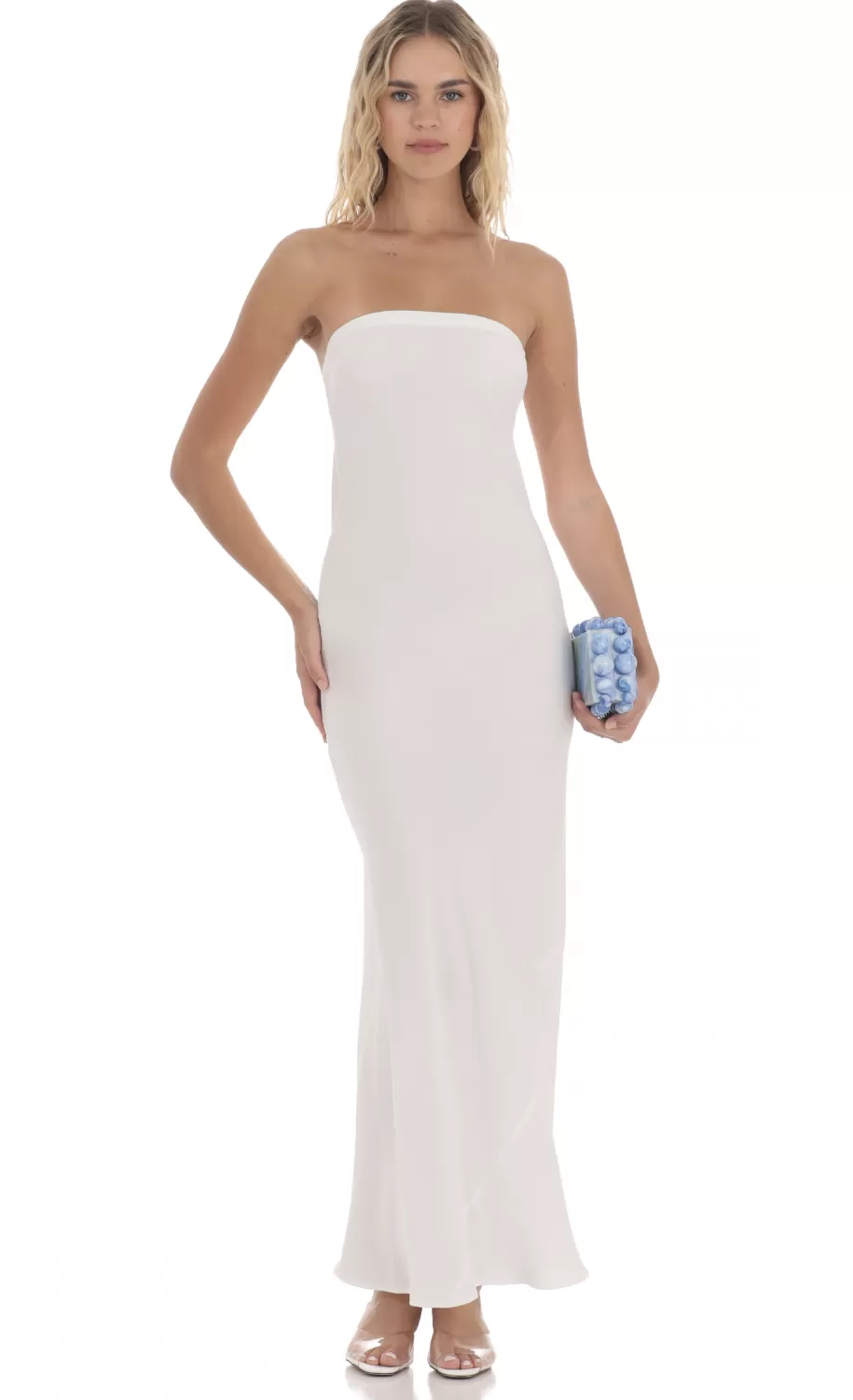 Strapless Straight Maxi Dress In White^LUCY IN THE SKY Sale