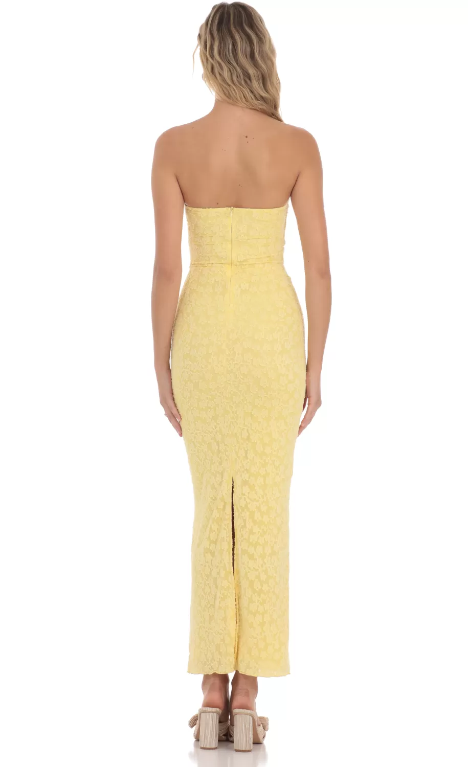 Strapless Textured Floral Twist Maxi Dress In Yellow^LUCY IN THE SKY Discount