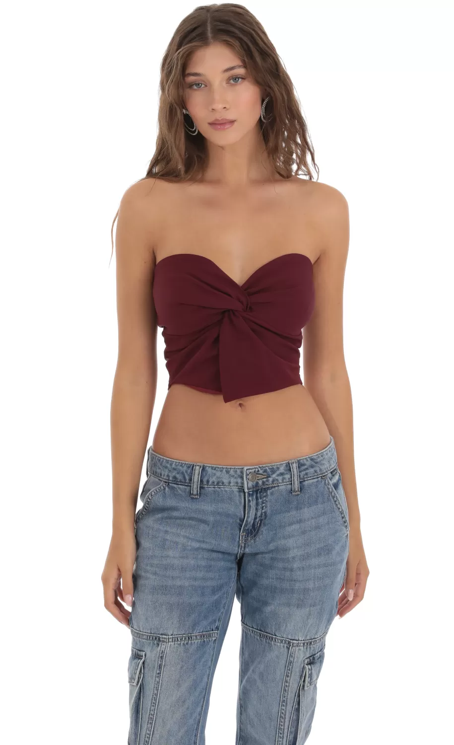 Strapless Twist Top In Burgundy^LUCY IN THE SKY Best