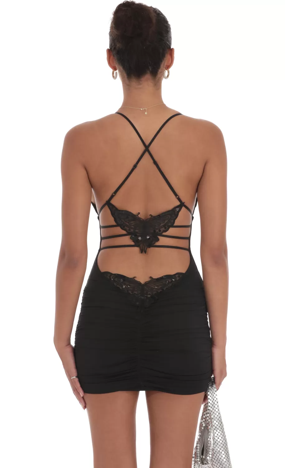 Strappy Butterfly Bodycon Dress In Black^LUCY IN THE SKY Shop