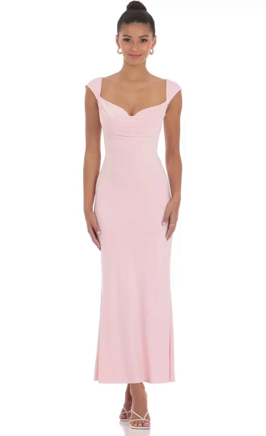 Strappy Cowl Neck Maxi Dress In Pink^LUCY IN THE SKY Fashion