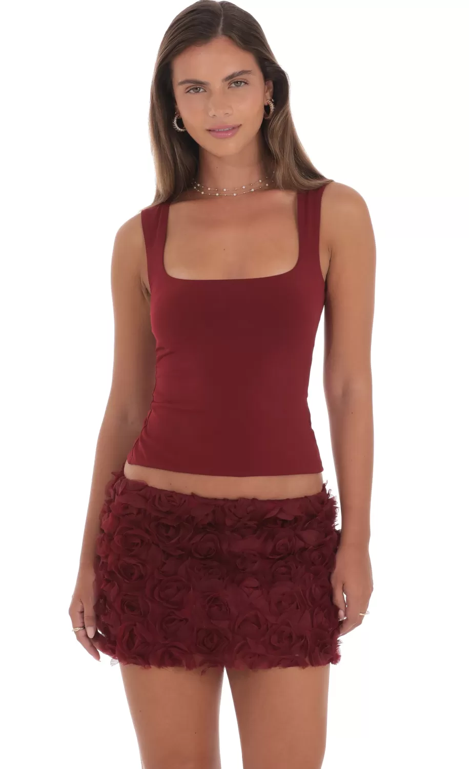 Stretch Scoop Top In Maroon^LUCY IN THE SKY Flash Sale