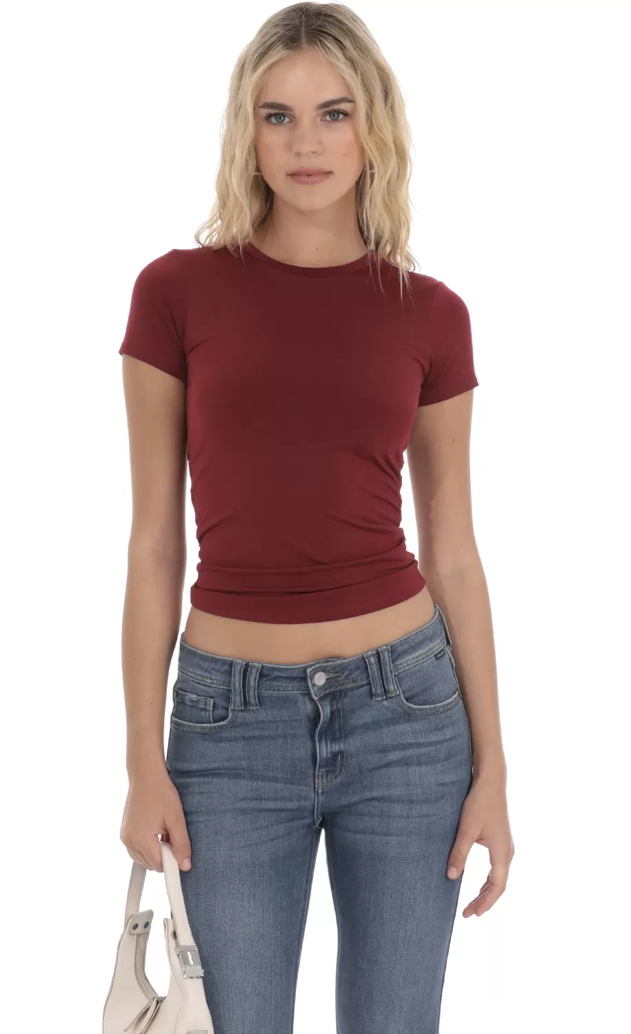 Stretch Short Sleeve Top In Maroon^LUCY IN THE SKY Cheap