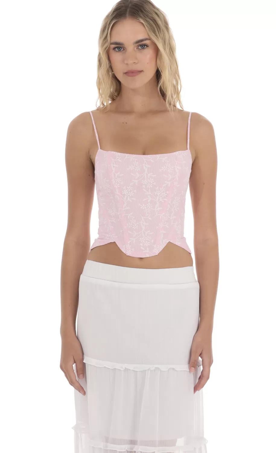 Striped Floral Corset Top In Pink^LUCY IN THE SKY Outlet