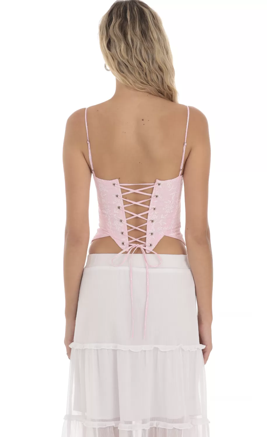 Striped Floral Corset Top In Pink^LUCY IN THE SKY Outlet