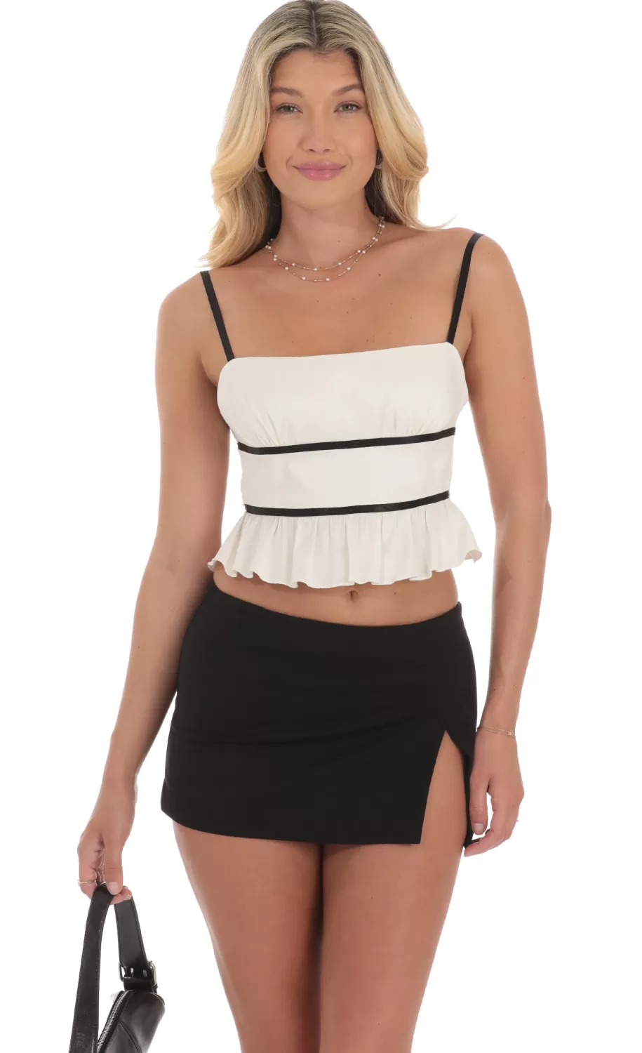 Striped Open Back Top In White^LUCY IN THE SKY Cheap