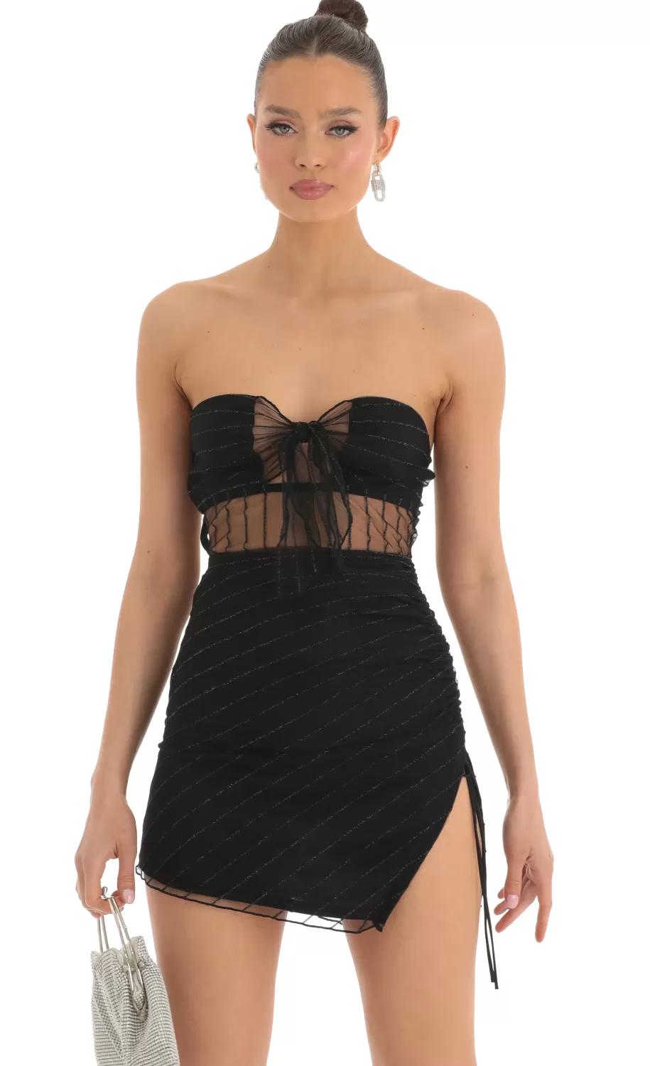 Striped Strapless Dress In Black^LUCY IN THE SKY Cheap