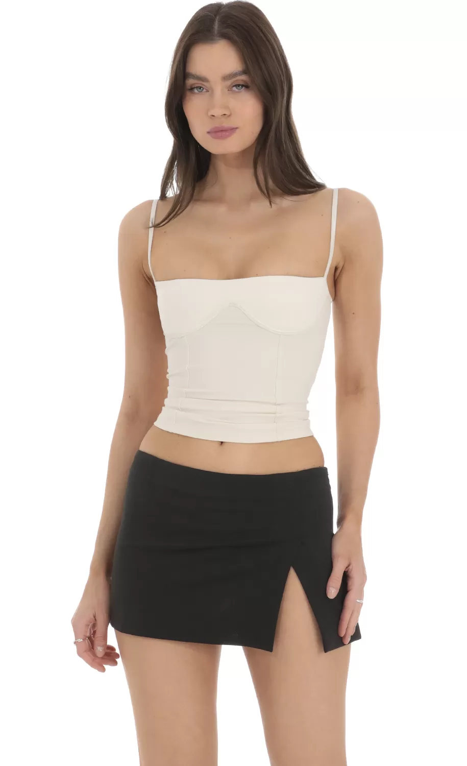 Suede Bust Top In Cream^LUCY IN THE SKY Clearance