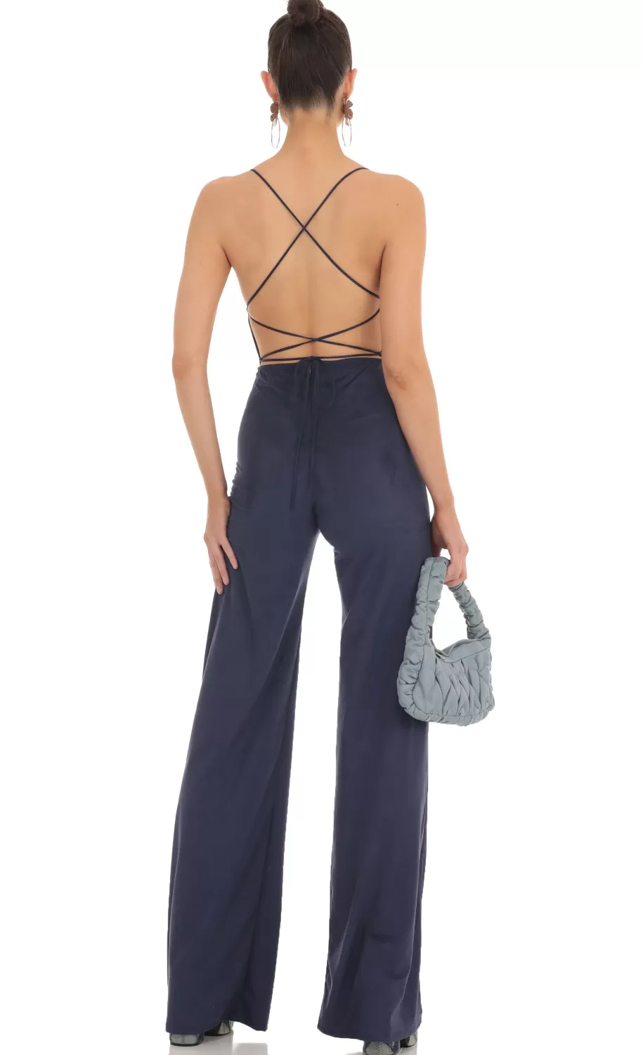 Suede Wide Leg Jumpsuit In Navy^LUCY IN THE SKY New