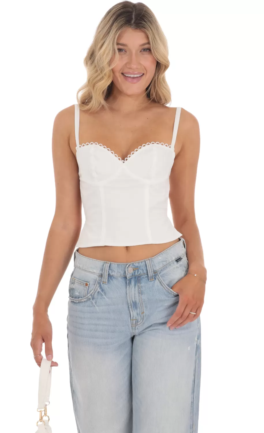 Sweetheart Neck Open Back Top In White^LUCY IN THE SKY Outlet