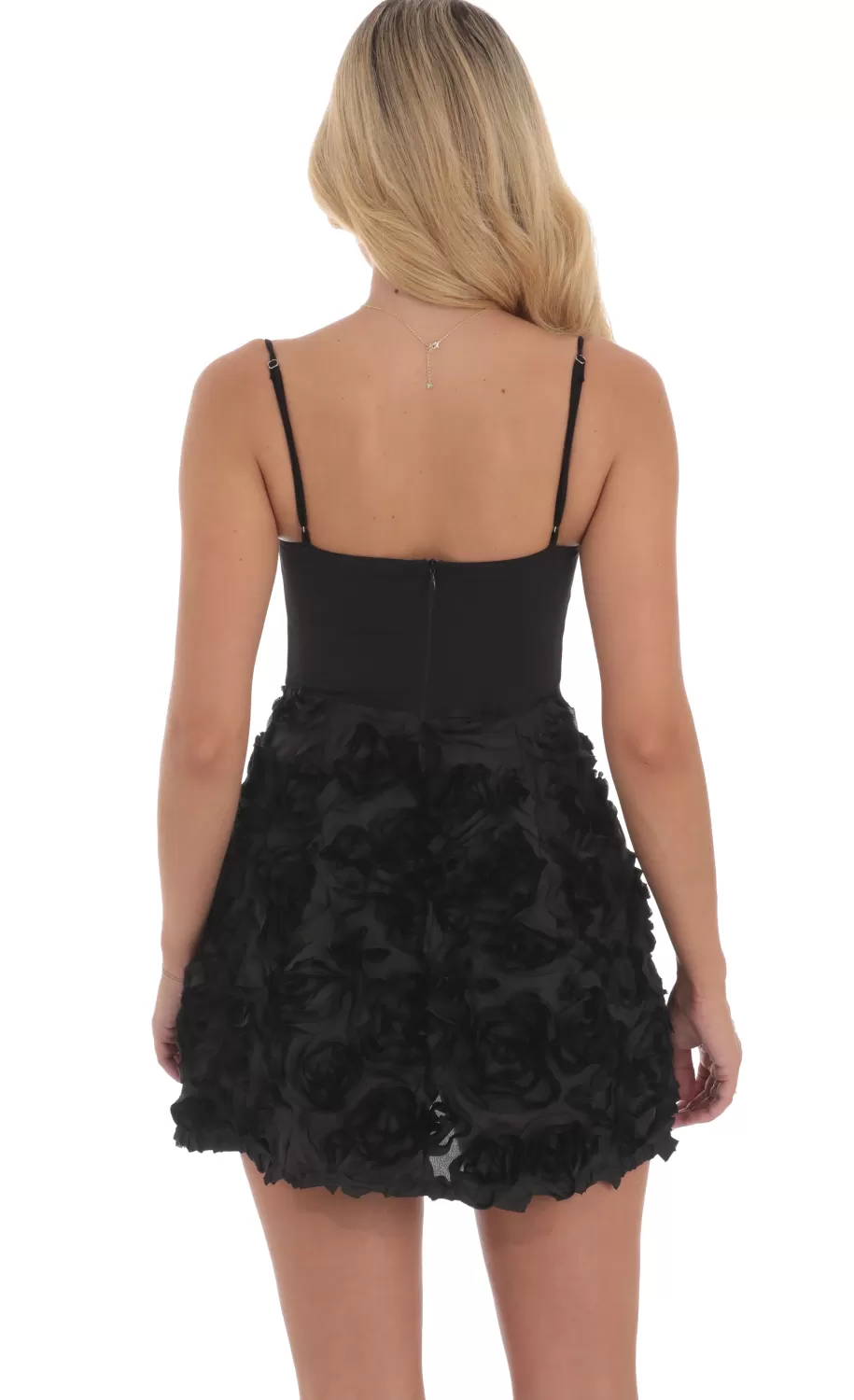 Textured Rose A-line Dress In Black^LUCY IN THE SKY Sale