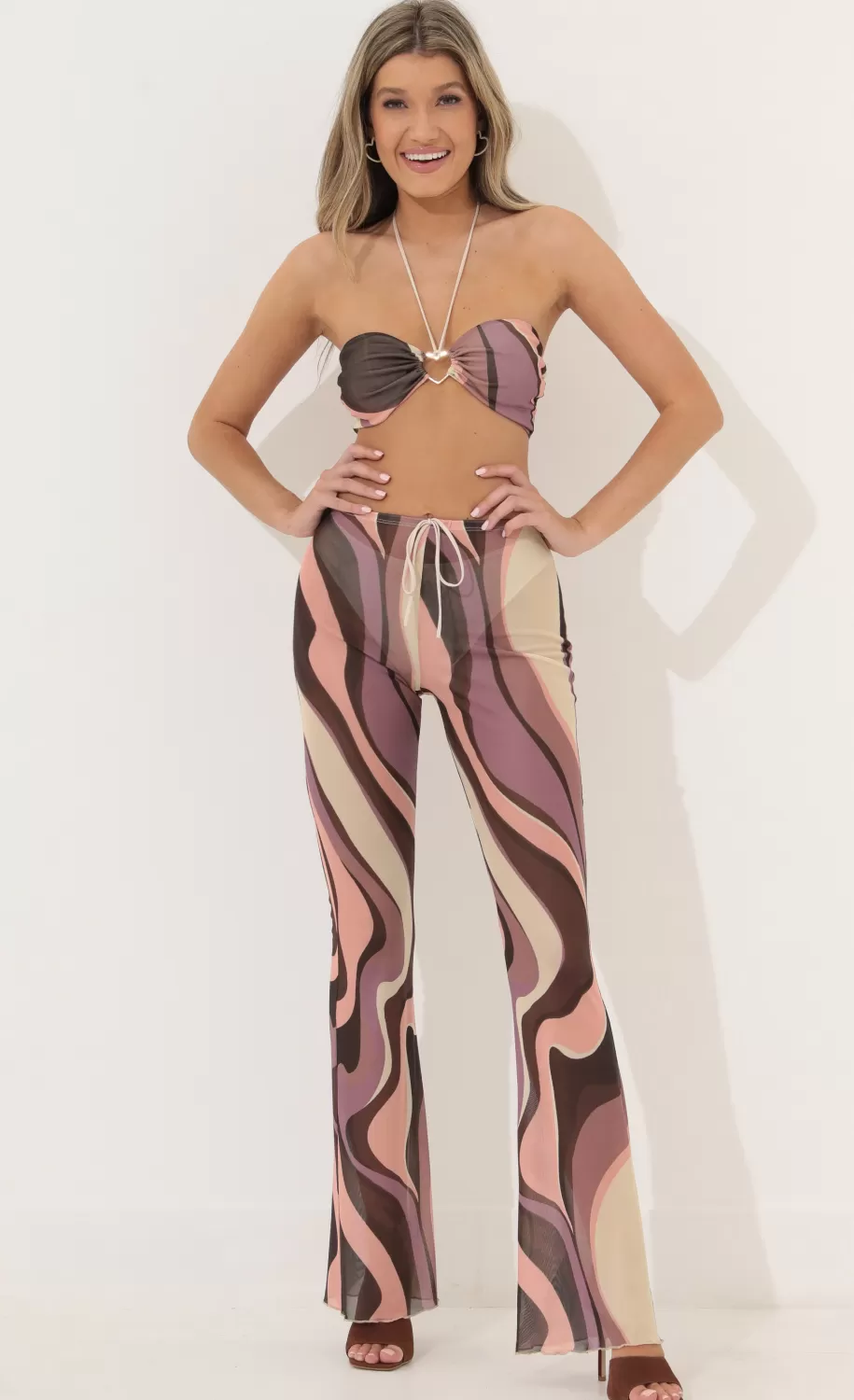 Three Piece Set In Brown Swirl^LUCY IN THE SKY Flash Sale