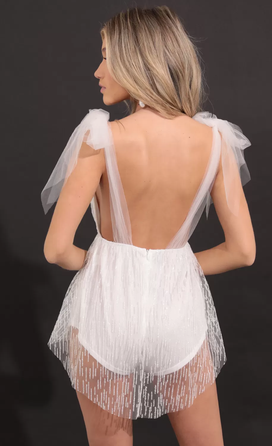 Tulle Glitter Romper In White^LUCY IN THE SKY New