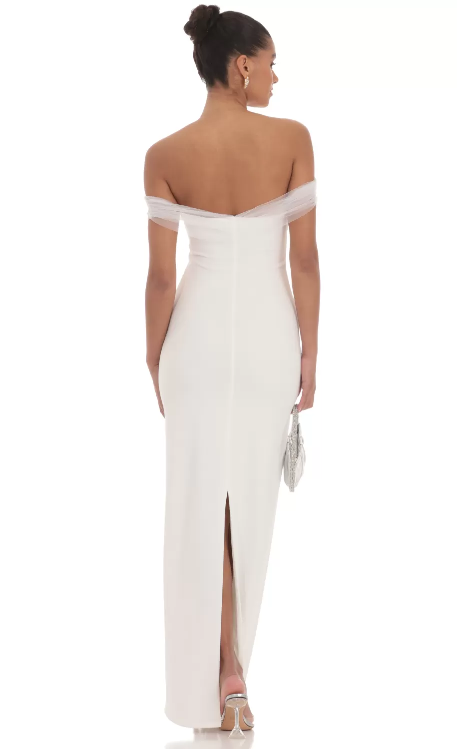 Tulle Off Shoulder Sleeve Maxi Dress In White^LUCY IN THE SKY Store