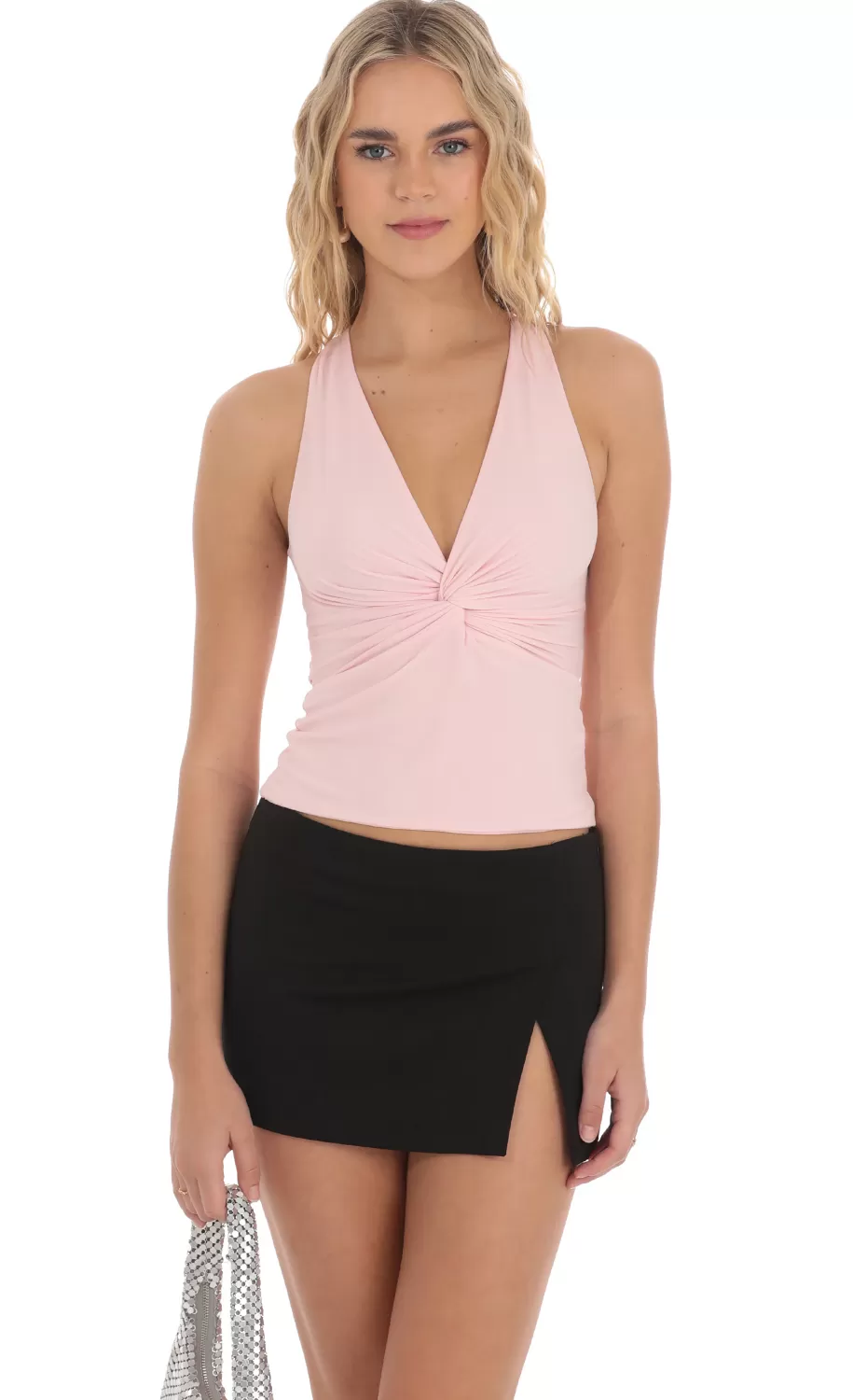 Twist Cross Back Top In Pink^LUCY IN THE SKY Online